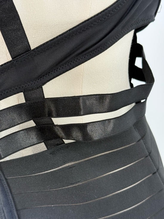 DreamGirl Sexy Black Strappy Harness Bandage Mini Dress with Garter Straps - Picture 8 of 16